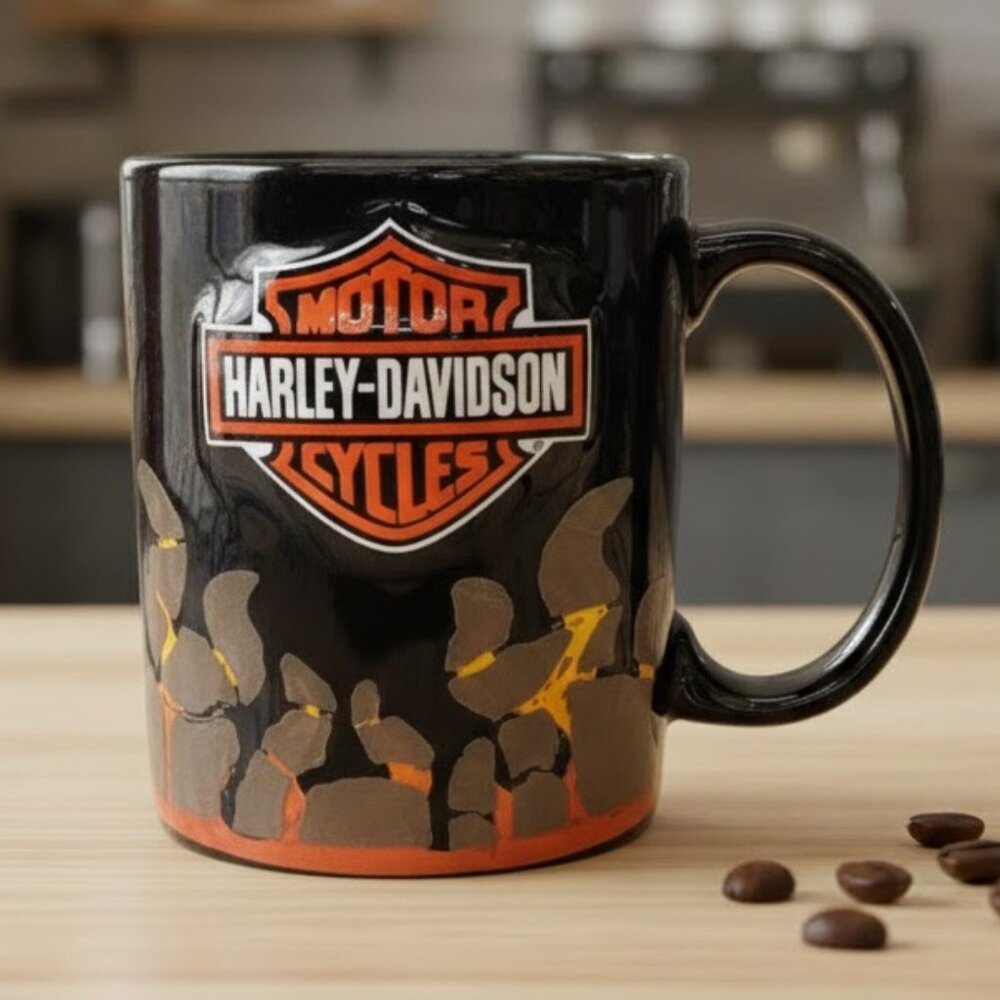 Harley Davidson 3D Coffee Mug Cup Raised Logo Flames Motorcycle Biker Authentic
